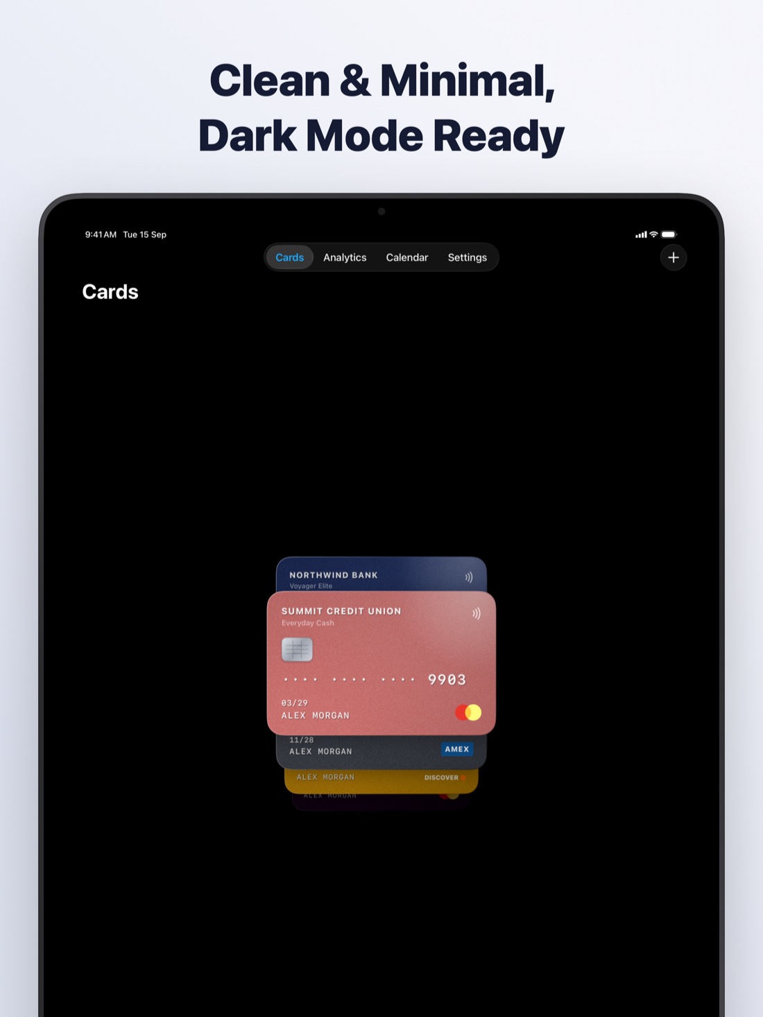 CardMax on iPad: Clean and minimal, dark mode ready