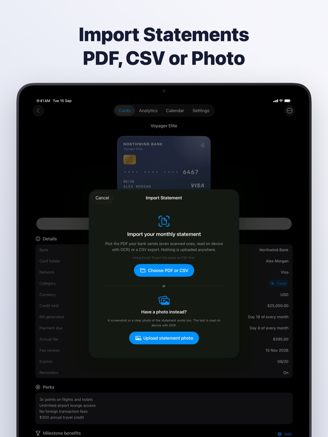 CardMax on iPad: Import statements from PDF, CSV or photo