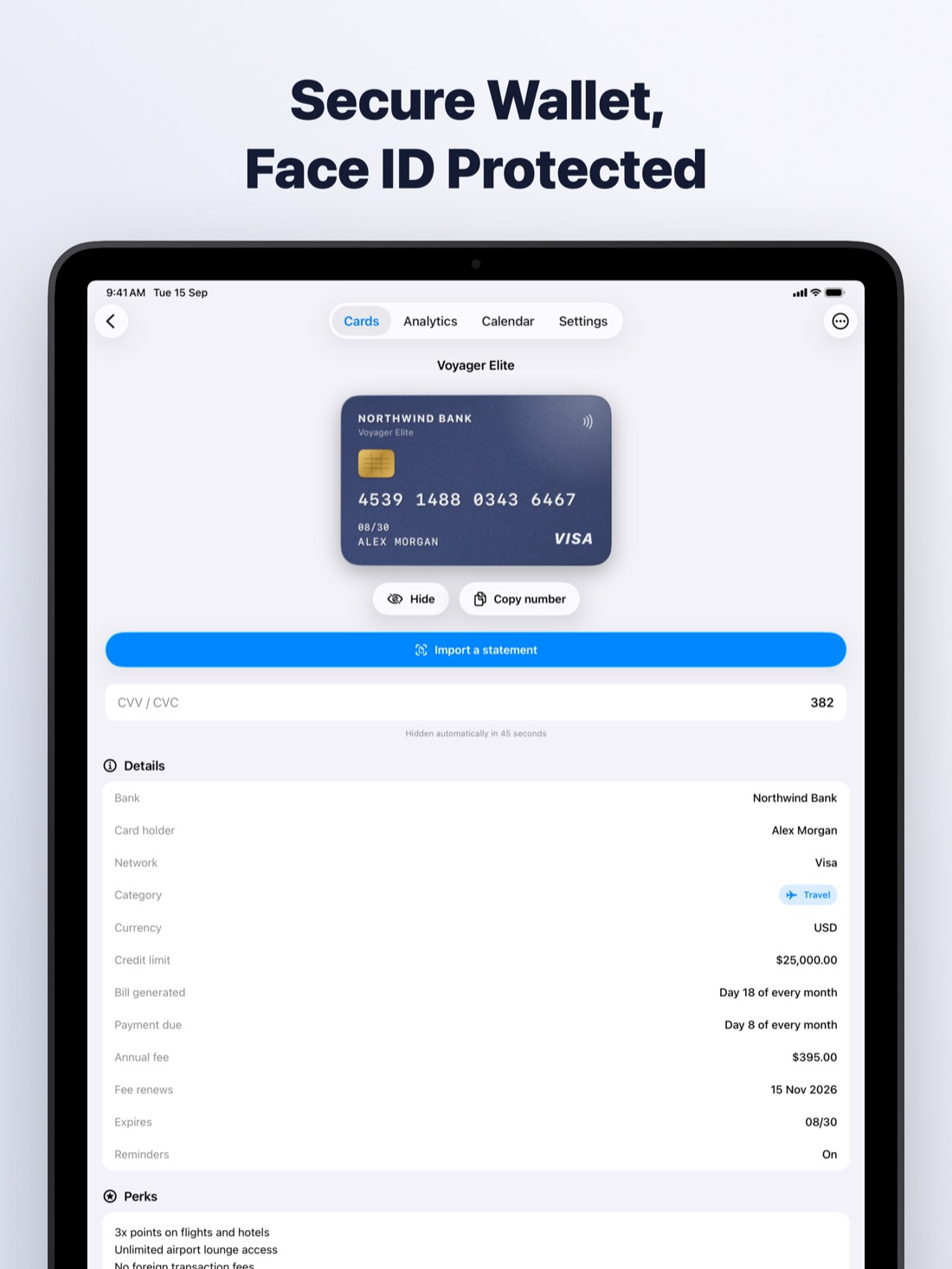 CardMax on iPad: Secure wallet, Face ID protected