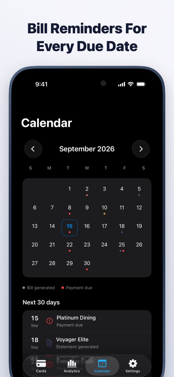 CardMax on iPhone: Bill reminders for every due date