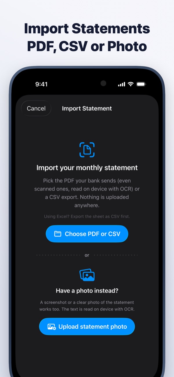 CardMax on iPhone: Import statements from PDF, CSV or photo