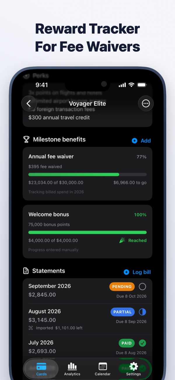 CardMax on iPhone: Reward tracker for fee waivers